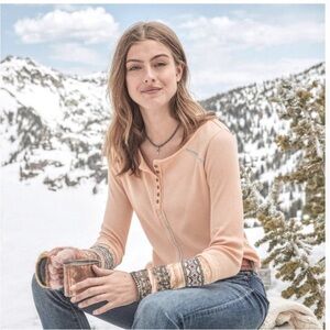 Sundance Caitlyn Henley Peach Waffle Knit Top